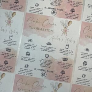 Cake Care Information Stickers