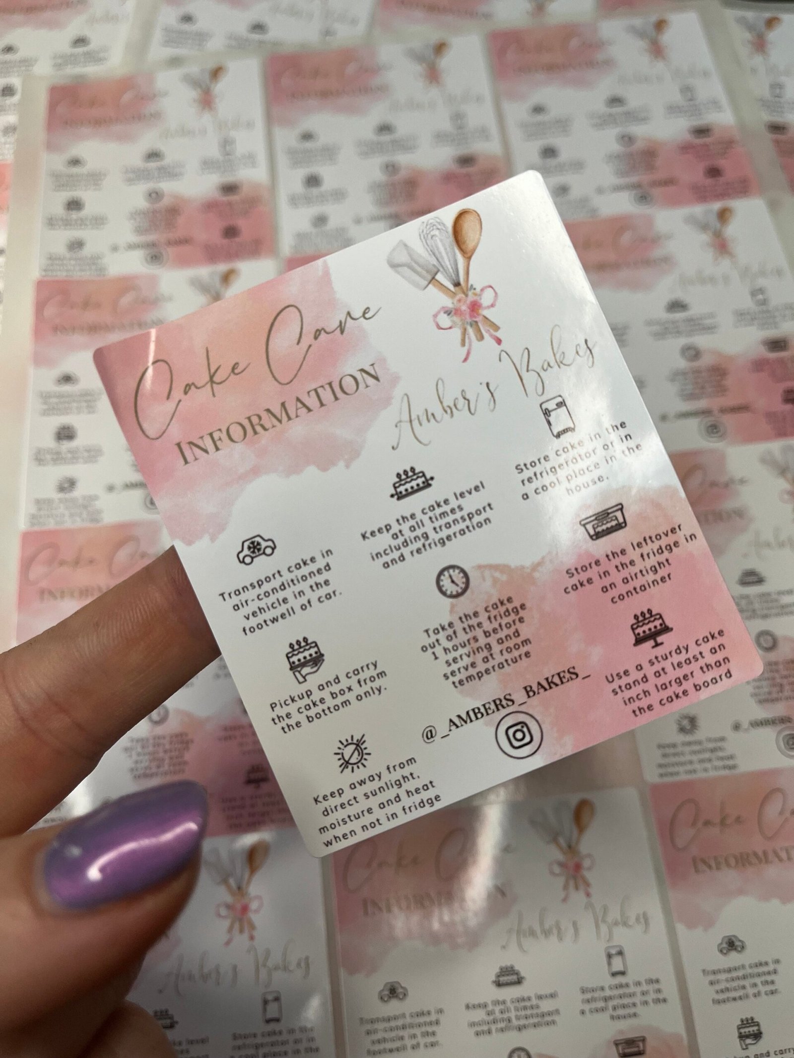 Gloss Personalised Cake Care Information Stickers - Image 3