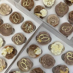 Personalised Cupcake Topper Script Font Name turns age & Age Bundle - Customisable - Gold Mirror Card