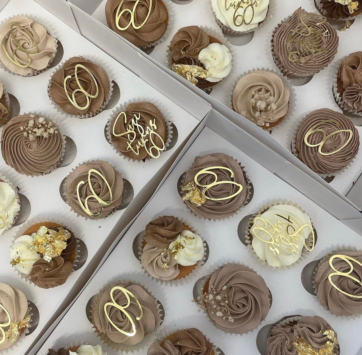 Personalised Cupcake Topper Script Font Name turns age & Age Bundle - Customisable - Gold Mirror Card