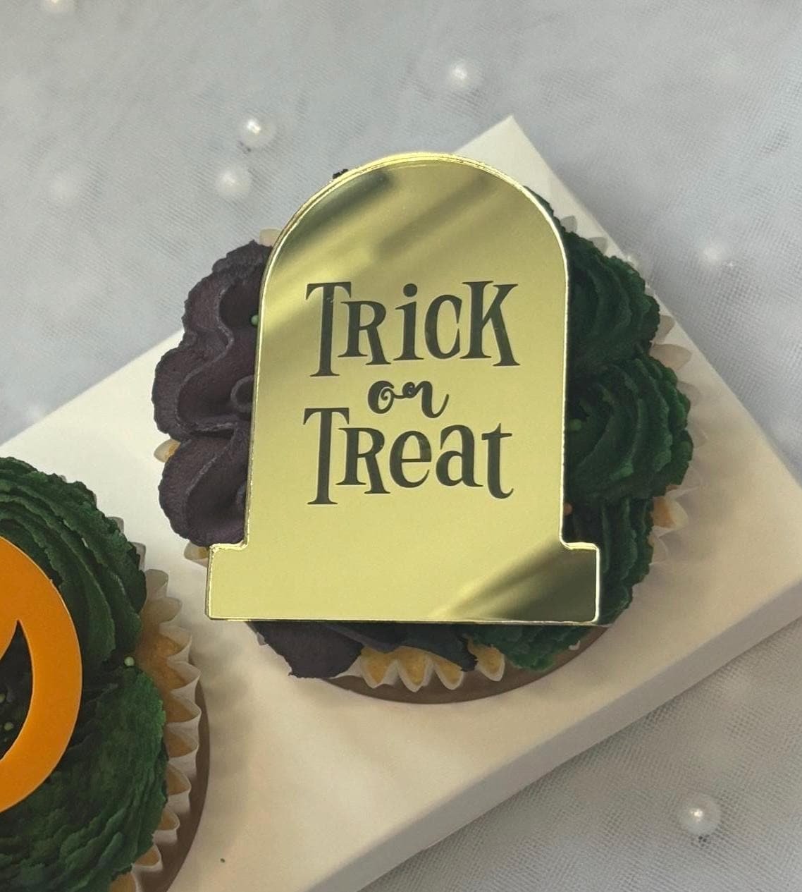 Trick or Treat gold acrylic tombstone - Image 2