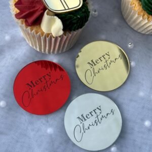 Merry Christmas Acrylic Disc, Gold, Red, Silver.