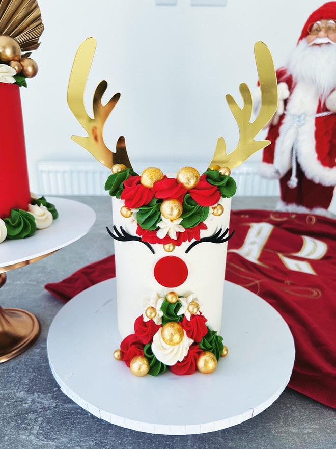 Acrylic Reindeer Cake Set - Antlers, Nose & Eyelashes - Image 2