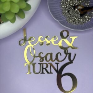 Name turns age - Twins Birthday topper