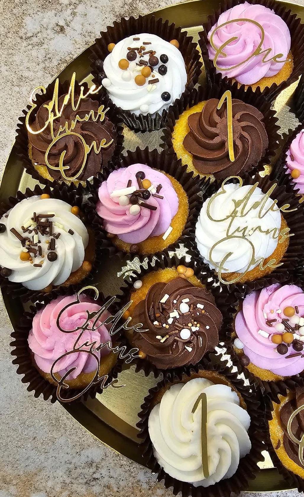 Personalised Cupcake Topper Script Font Name turns age & Age Bundle - Customisable - Gold Mirror Card - Image 4