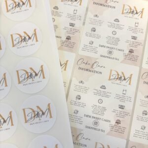 Gloss Personalised Cake Care Information Stickers